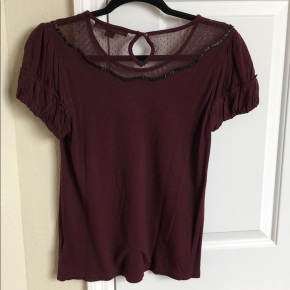 Maroon top with black beading and lace accents - Picture 2 of 4
